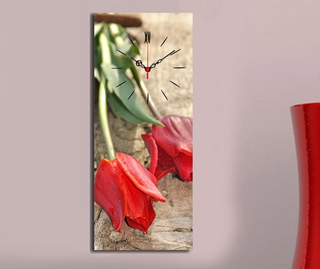 Tablou cu ceas Clock Art, Tullip, panza imprimata, 30×70 cm – Clock Art, Rosu Clock Art imagine 2022