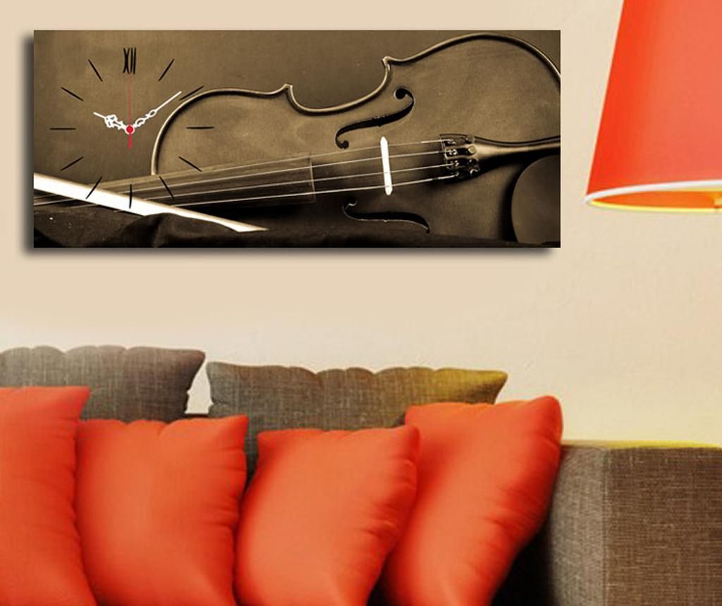 Tablou cu ceas Clock Art, Violin, panza imprimata, 30x70 cm - Clock Art, Maro - 1 | YEO