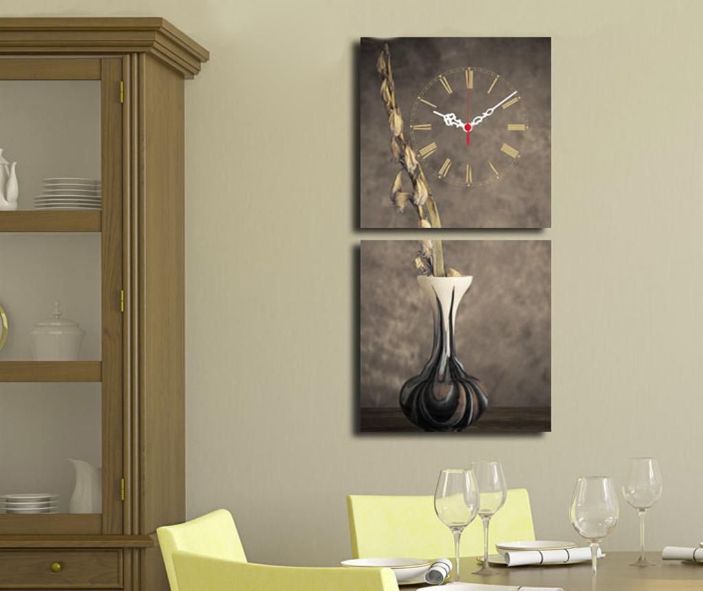 Set 2 tablouri cu ceas Vase 28x28 cm - Clock Art, Gri & Argintiu