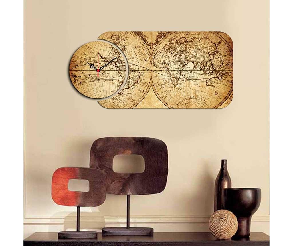 Tablou cu ceas Home Art, Old Map, MDF imprimat, 32×68 cm – Home Art, Galben & Auriu Home Art imagine noua modernbrush.ro