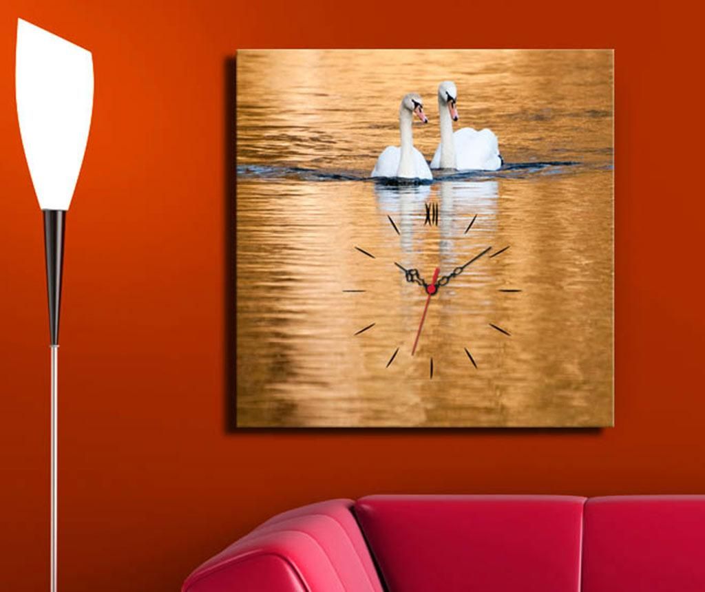 Tablou cu ceas White Swans 45x45 cm - Clock Art