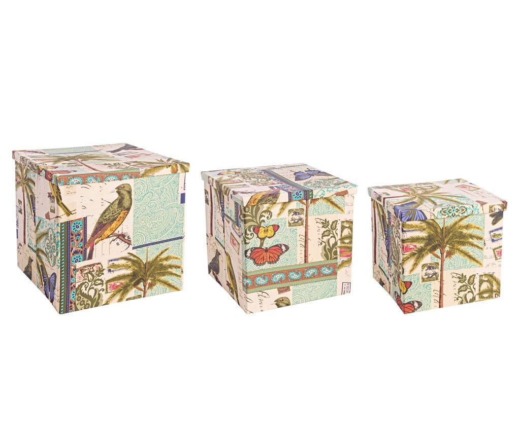 Set 3 cutii cu capac pentru depozitare Cuban Flora - Bizzotto, Multicolor