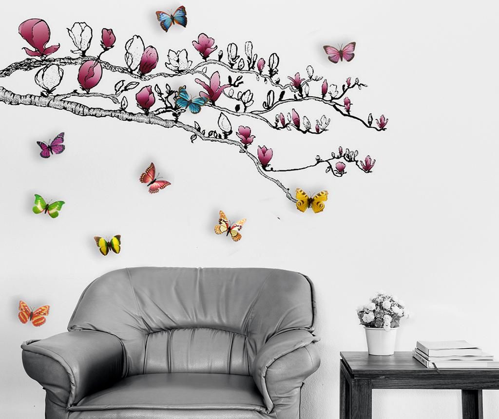 Sticker Magnolia and Colourful Butterflies – Walplus, Multicolor