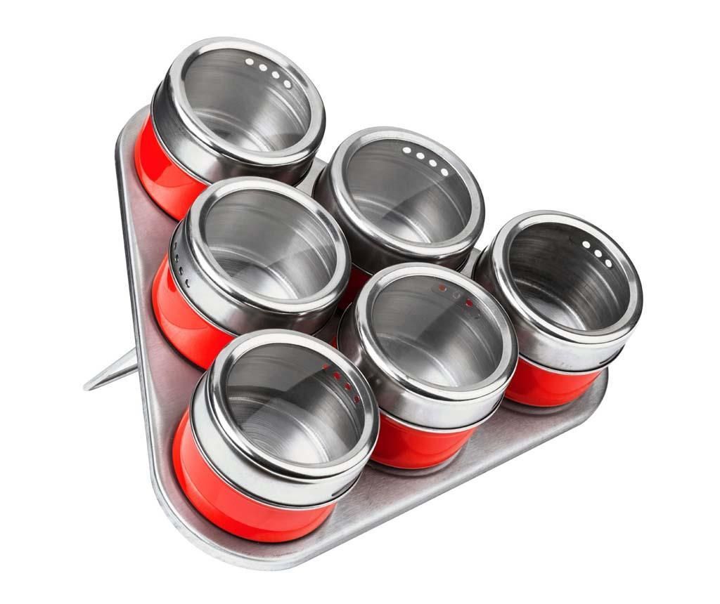 Set 6 recipiente cu capac pentru condimente si suport Cute Red - Premier, Rosu