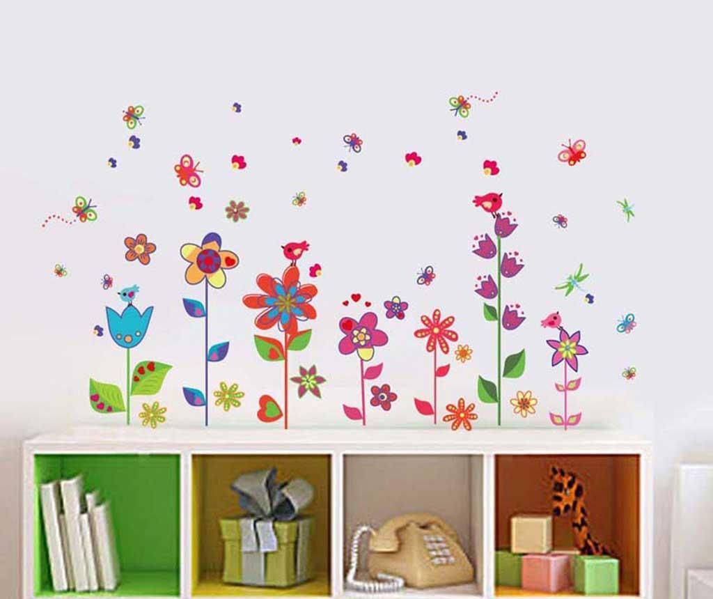 Sticker Colourful Flowers Butterflies - Wallplus, Multicolor