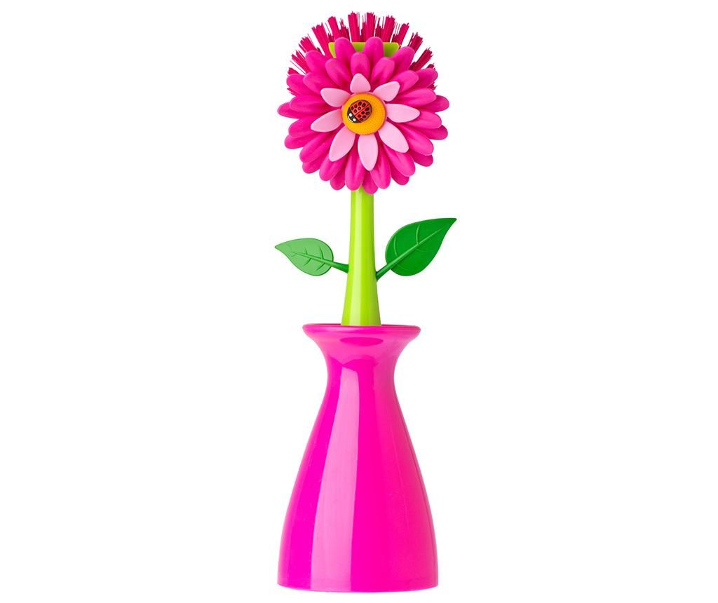 Perie de vase cu suport Flower Power Pink