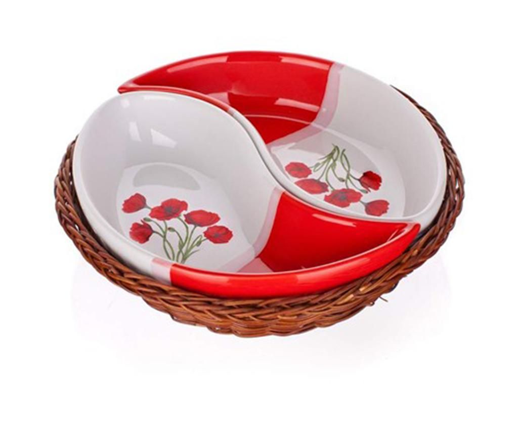 Set 3 piese pentru aperitiv Red Poppy Basket