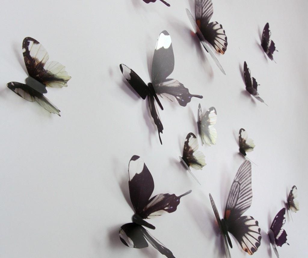 Set 18 stickere 3D Black Butterfly - Wallplus, Negru