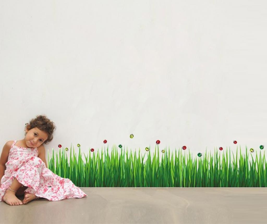 Sticker Colourful Ladybug Grass - Wallplus, Verde