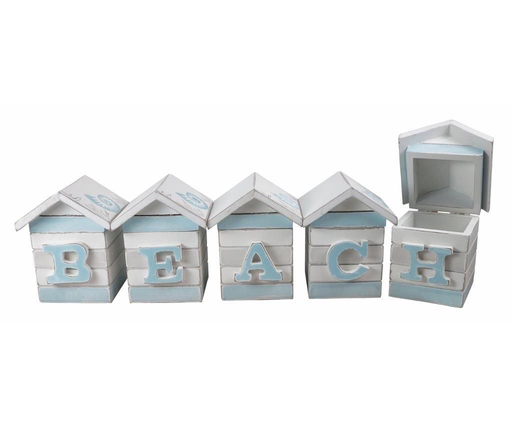 Set 5 cutii cu capac Beach House - Quay Tones, Alb,Albastru