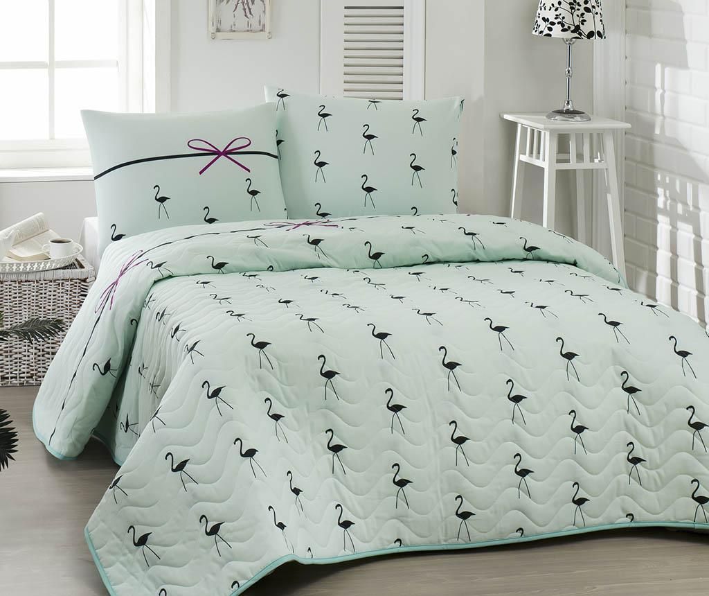 Set cuvertura matlasata Single Flamingo Mint - Eponj Home, Verde