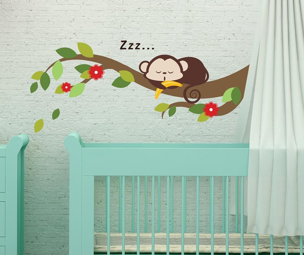 Sticker Wallplus, Sleeping Monkey on Branch, PVC (policlorura de vinil) non-toxic si auto-adeziv - Wallplus, Multicolor