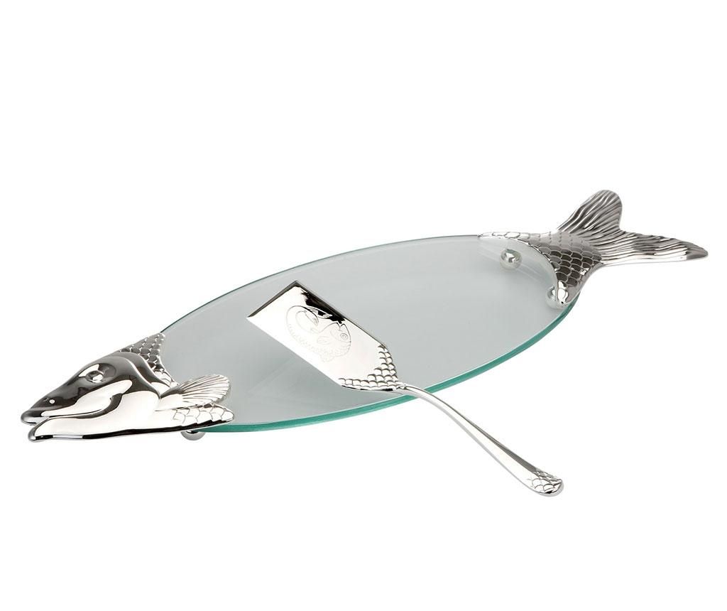 Set platou si spatula de servire pentru peste Hermann Bauer, Silver Fish, zinc, fier – Hermann Bauer, Gri & Argintiu Hermann Bauer imagine 2022