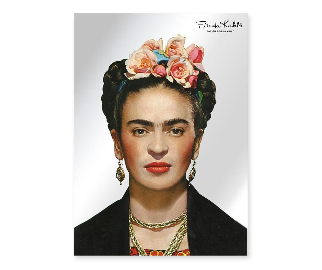 Decoratiune cu oglinda Frida Kahlo, Portrait, sticla, 50x1x70 cm - Frida Kahlo, Multicolor