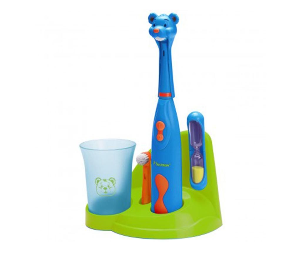 Set periuta de dinti electrica si accesorii pentru copii Clean Bear Blue