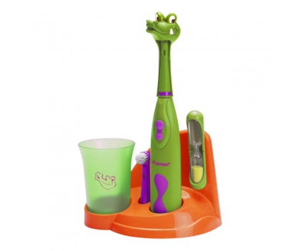 Set periuta de dinti electrica si accesorii pentru copii Clean Crazy Croc - Bestron, Verde