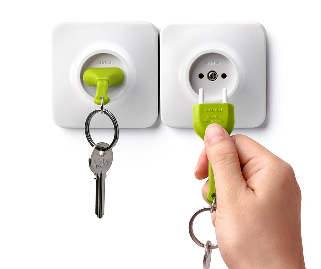 Set breloc si suport pentru chei Unplug Green - Qualy, Verde