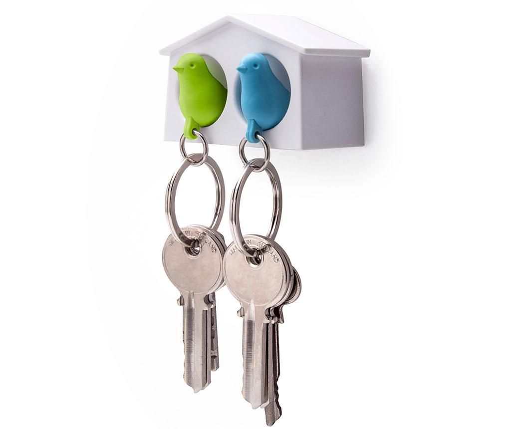 Set 2 brelocuri si suport pentru chei Mini Sparrow Green Blue – Qualy, Multicolor Qualy