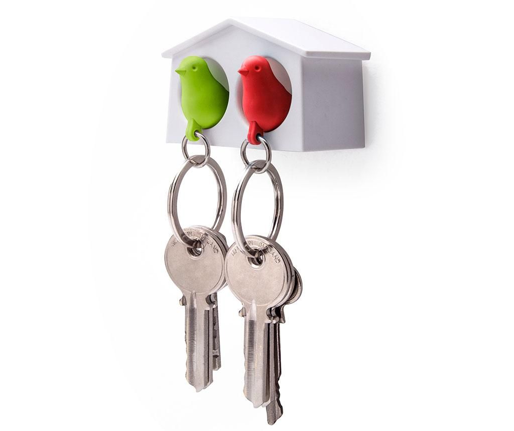 Set 2 brelocuri si suport pentru chei Mini Sparrow Green Red – Qualy, Multicolor