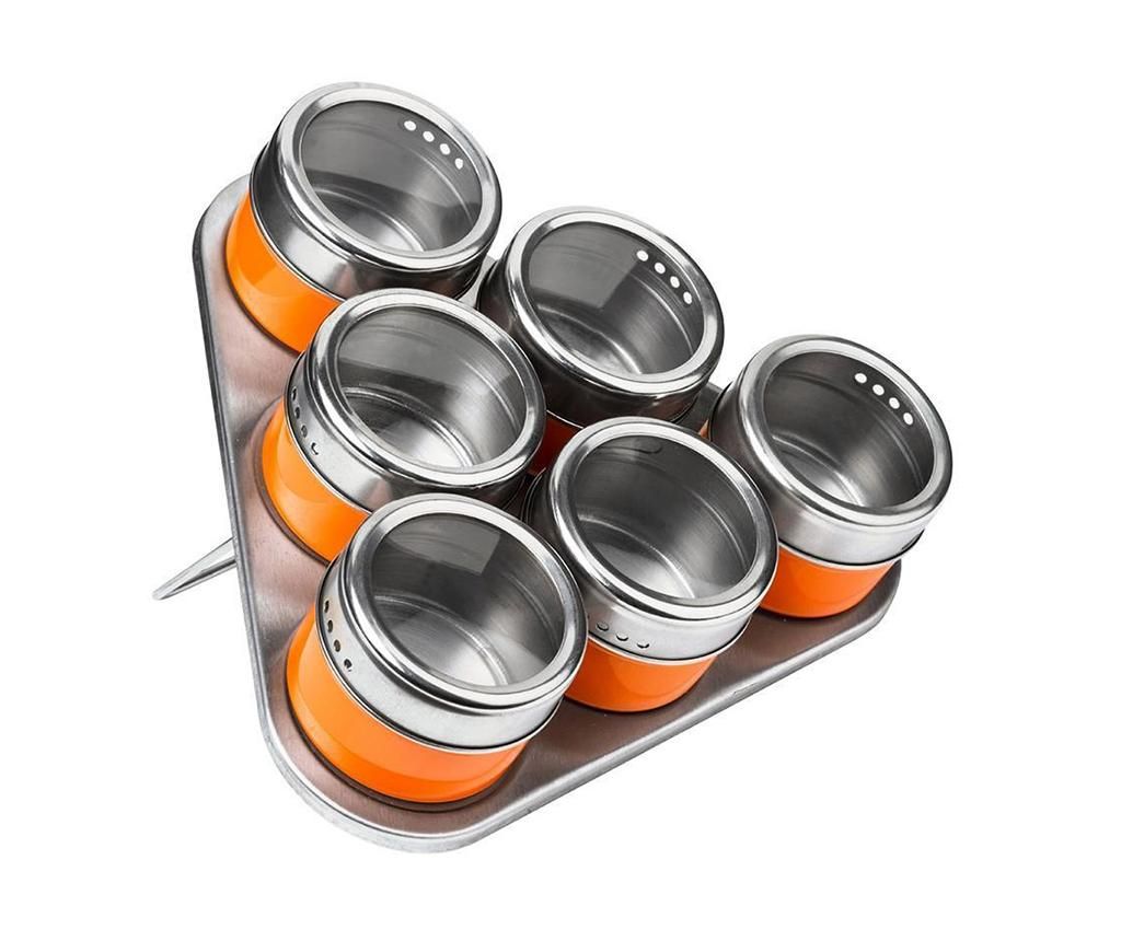 Set 6 recipiente cu capac pentru condimente si suport Cute Orange