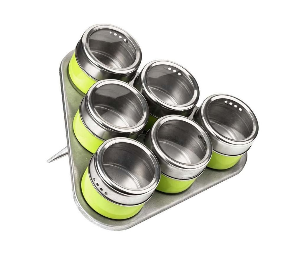Set 6 recipiente cu capac pentru condimente si suport Cute Lime