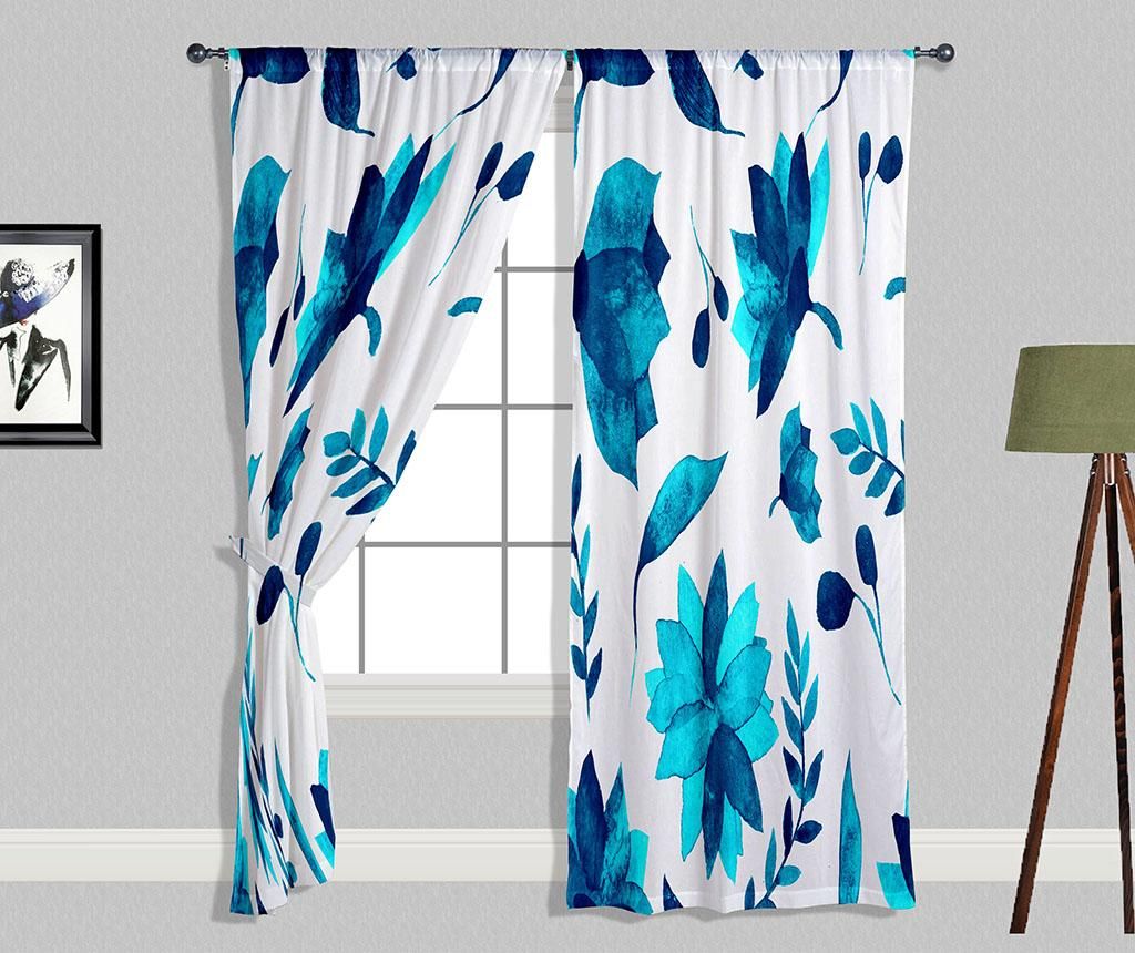 Set 2 draperii Blue Flowers and Leaves 140x240 cm