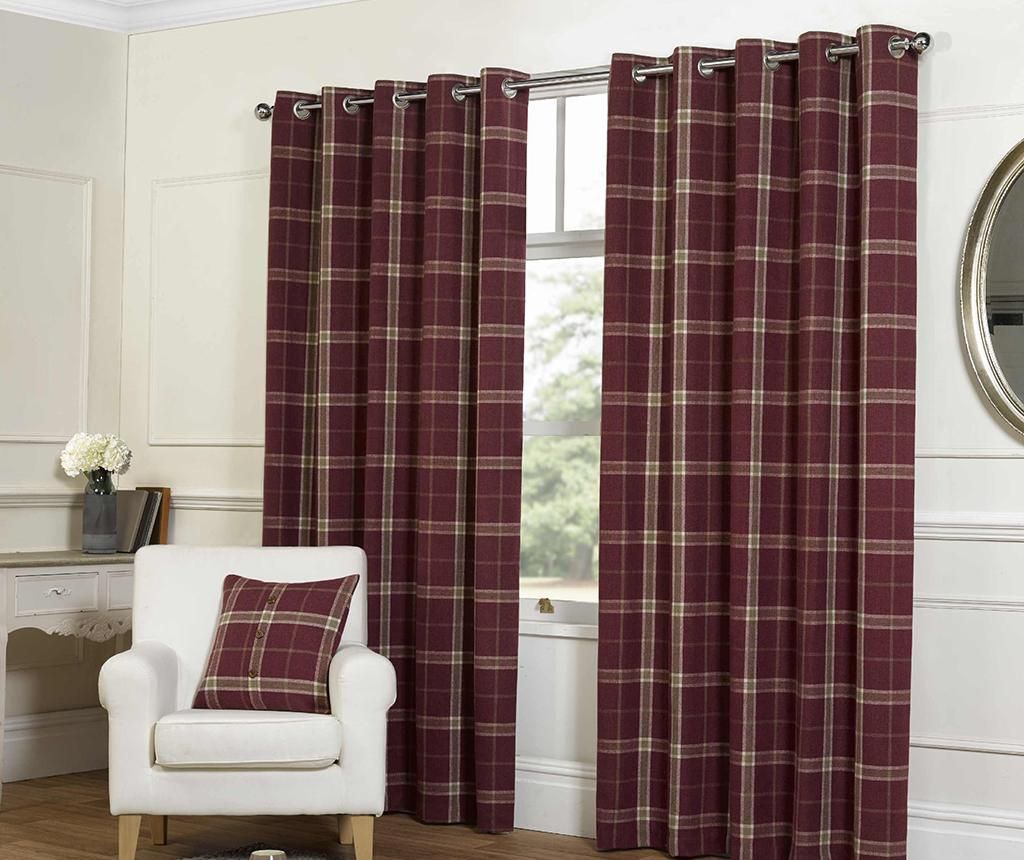 Set 2 draperii Plaid Check Raspberry 168x183 cm - Chateau de Belle Maison, Rosu