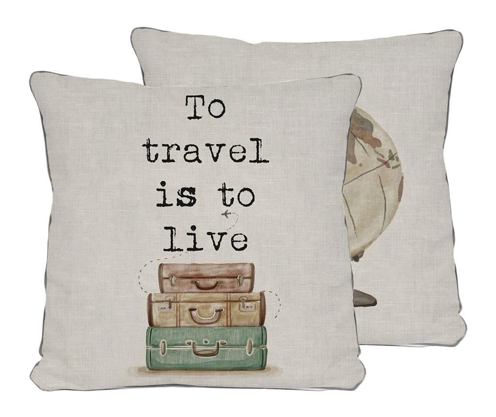 Perna decorativa Travel is to Live 45x45 cm - Really Nice Things, Gri & Argintiu