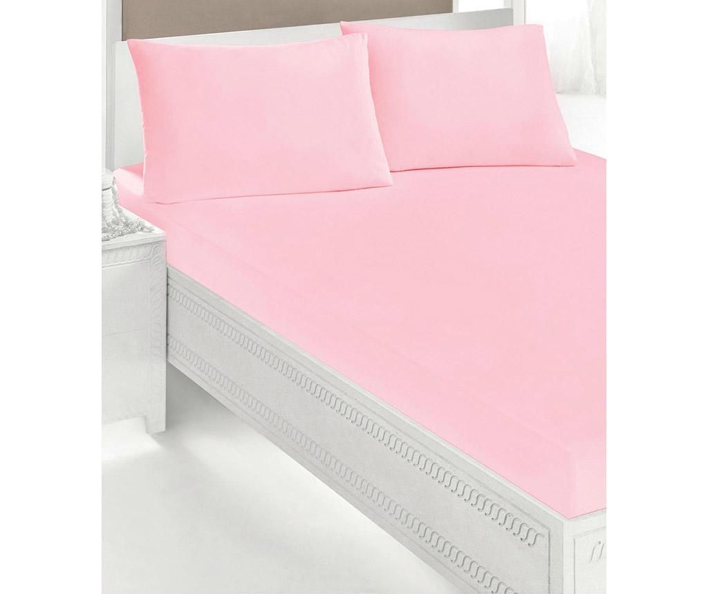 Set cearsaf de pat cu elastic si 2 fete de perna Double Microfiber Pink
