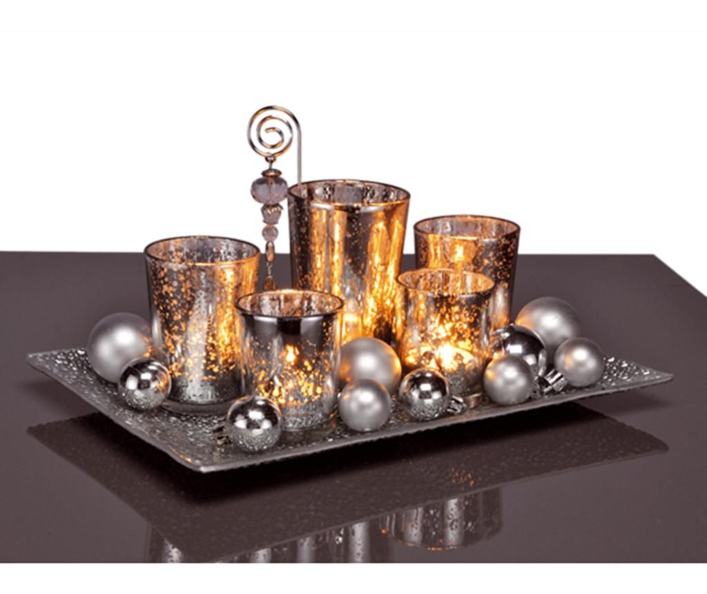 Set 5 suporturi pentru lumanare, suport si 12 globuri decorative Shine