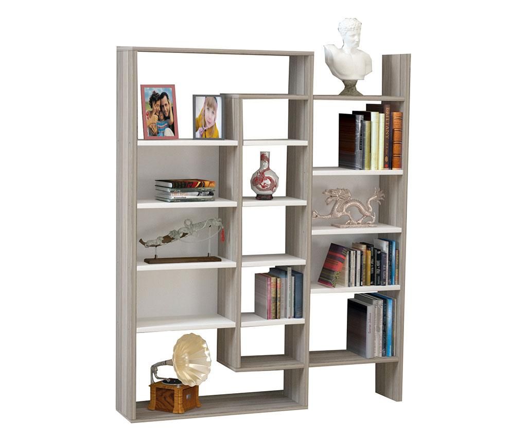 Corp biblioteca Wooden Art, Belinda, PAL melaminat, 94x22x140 cm - Wooden Art, Alb,Gri & Argintiu