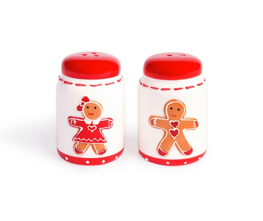 Set solnita si pipernita Excelsa, Gingerbread Boy and Girl, ceramica – Excelsa, Alb,Rosu Excelsa imagine 2022