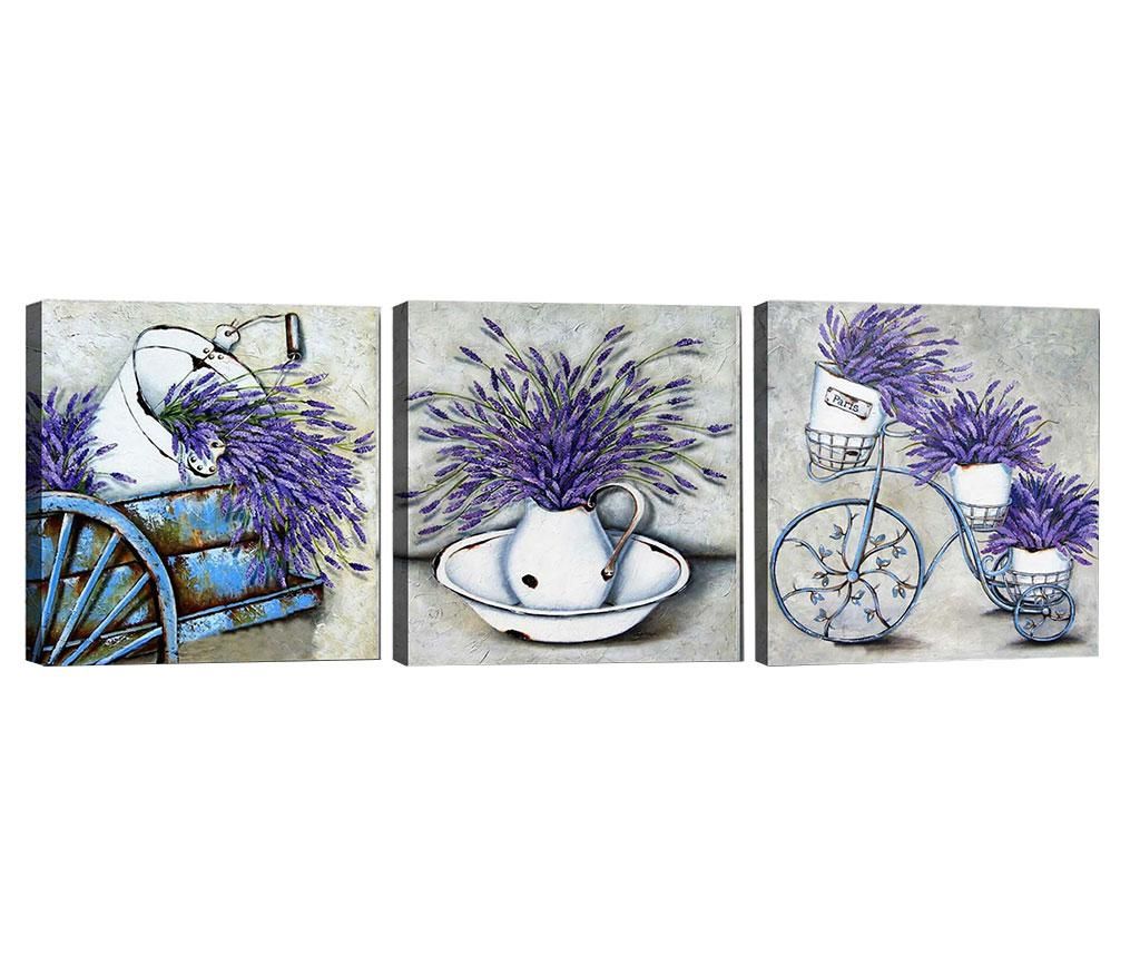 Set 3 tablouri Lavender Bouquet 30x30 cm - Tablo Center, Multicolor