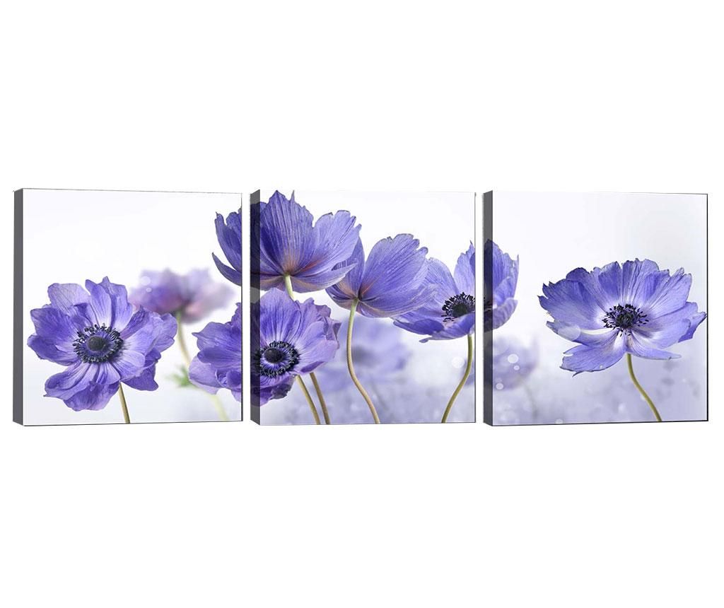 Set 3 tablouri Purple Flowers 30x30 cm - Tablo Center, Mov