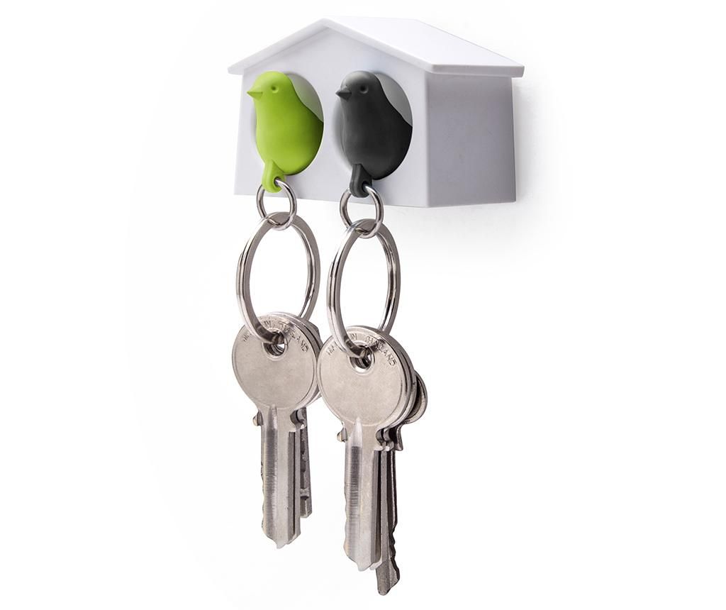 Set 2 brelocuri si suport pentru chei Mini Sparrow White Green Black - Qualy, Alb