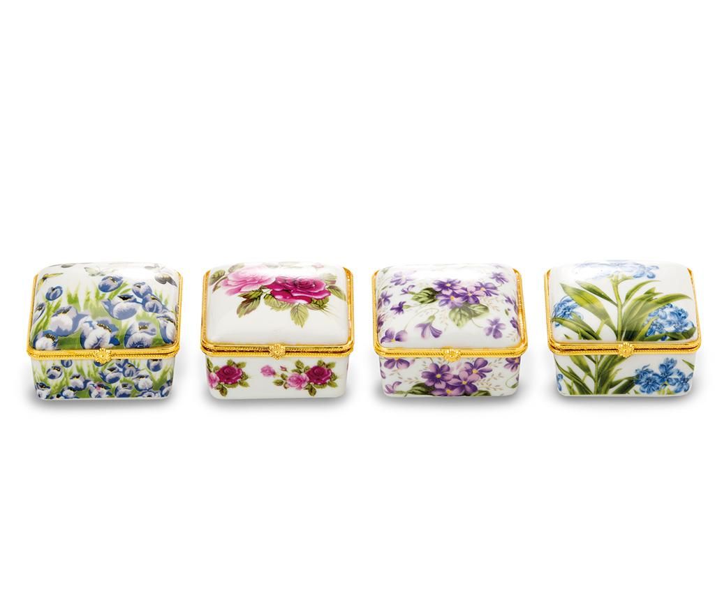 Set 4 cutii cu capac Spring Flowers Square