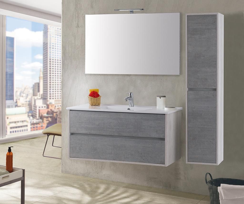 Set mobilier pentru baie 5 piese Plus White Ash Cemento – TFT Home Furniture, Gri & Argintiu TFT Home Furniture imagine 2022
