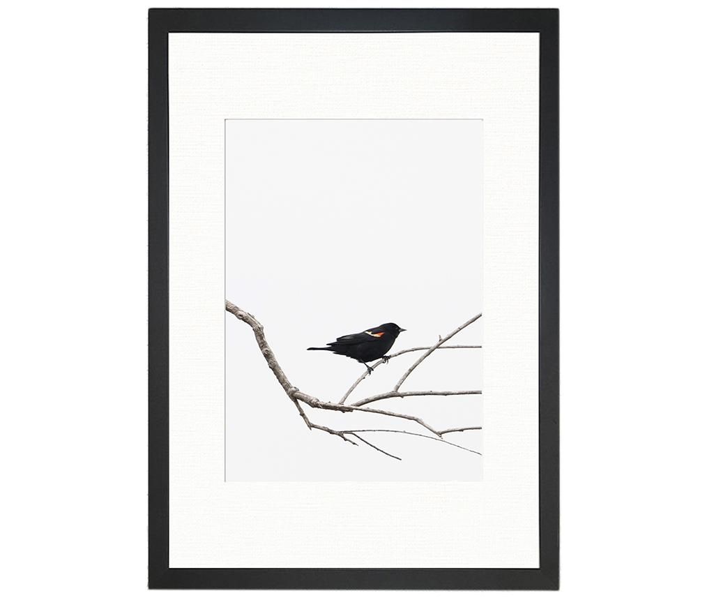 Tablou Bird on the Branch 24x29 cm - Oyo Concept, Gri & Argintiu