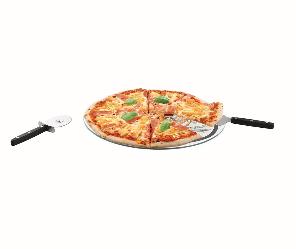 Set platou si 2 ustensile pentru pizza Food Moments - Kitchen Artist, Negru