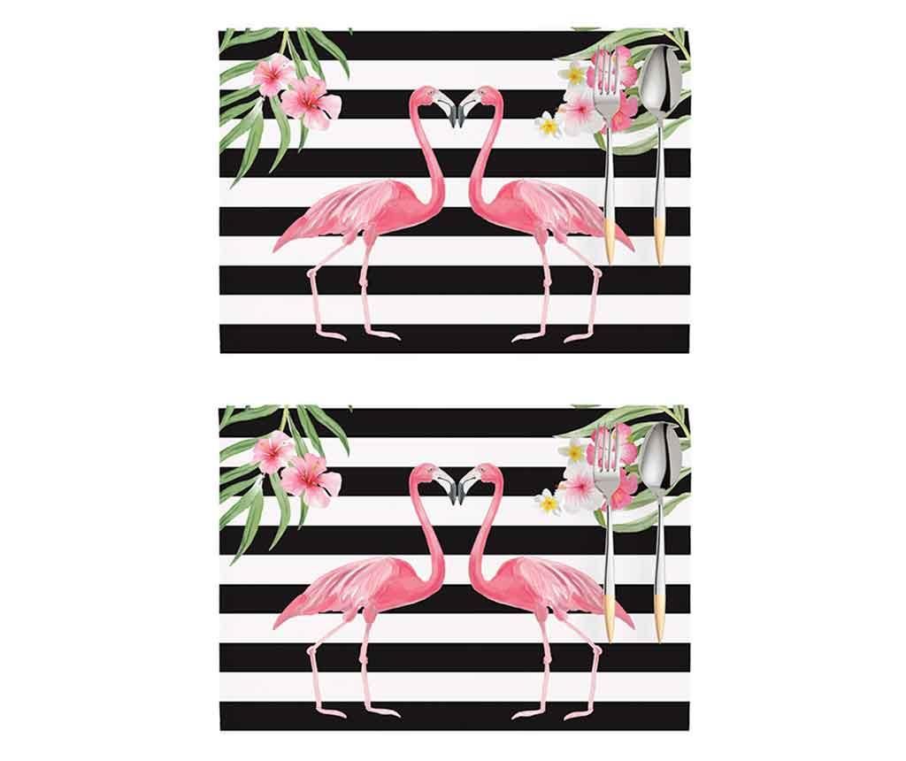 Set 2 individualuri Flamingo Love Story White and Black 33x45 cm