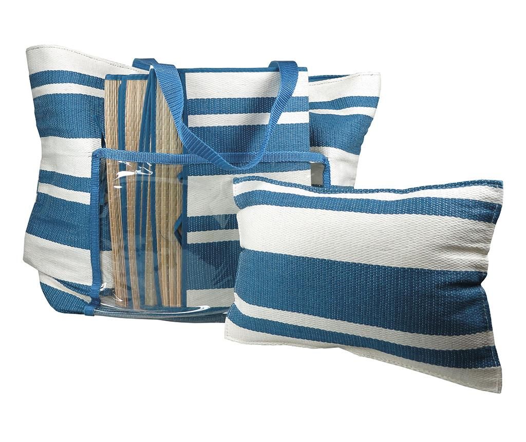 Set geanta de plaja, covoras de plaja si perna decorativa Stripe
