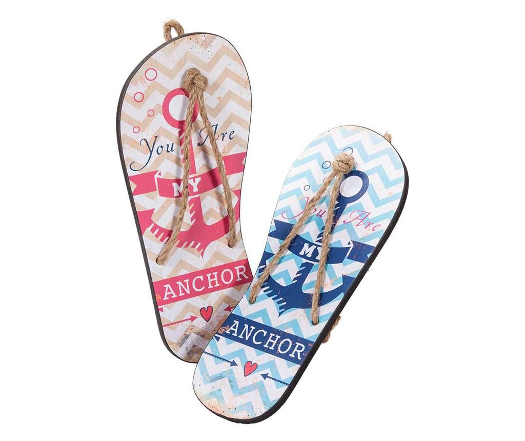 Set 2 decoratiuni de perete Flip Flops Anchor - Creaciones Meng, Multicolor