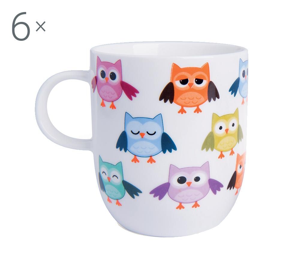 Set 6 cani Excelsa, Owl, portelan, ⌀8.9 cm, 400 ml, 9x9x11 cm - Excelsa, Multicolor