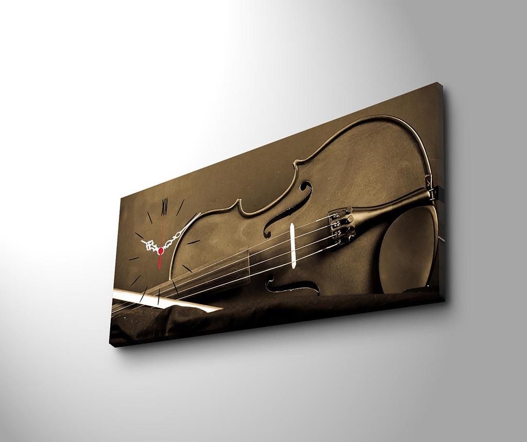 Tablou cu ceas Clock Art, Violin, panza imprimata, 30x70 cm - Clock Art, Maro - 2 | YEO