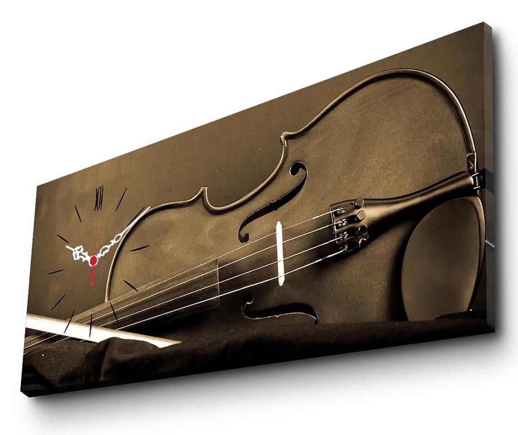 Tablou cu ceas Clock Art, Violin, panza imprimata, 30×70 cm – Clock Art, Maro Clock Art