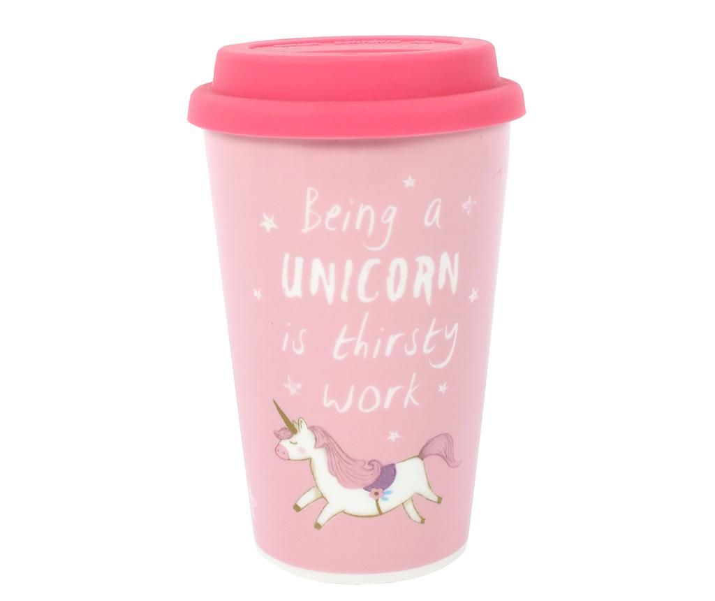 Cana de calatorie Something Different, Being a Unicorn, portelan, ⌀10 cm, 350 ml, 350 ml – Something Different, Roz Something Different imagine 2022