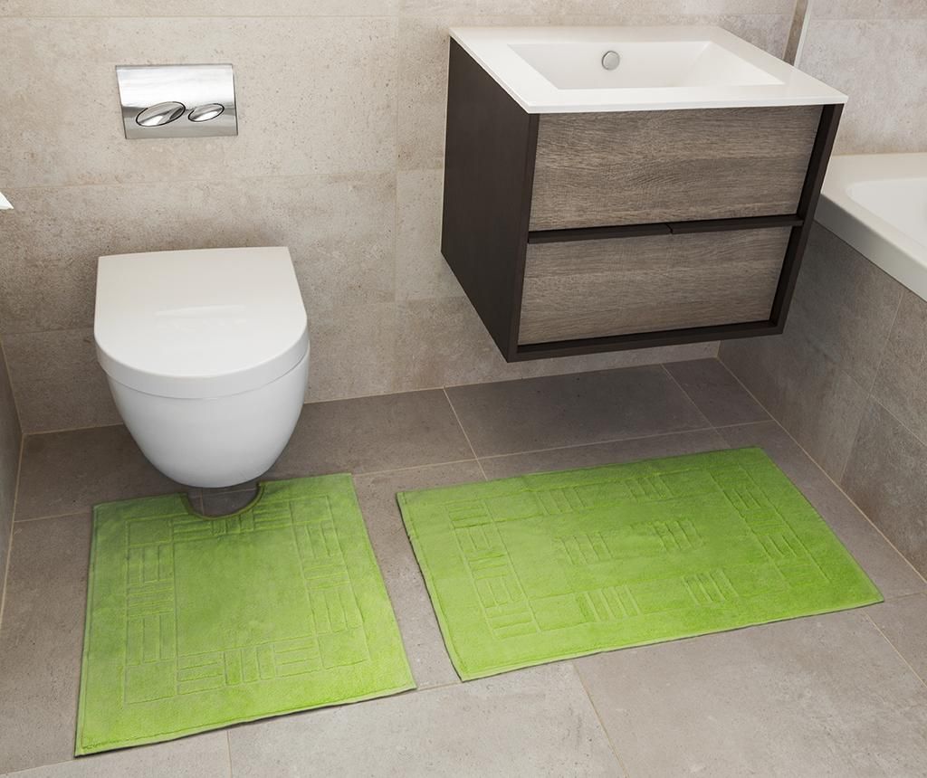 Set prosop de picioare si covoras de baie Reversible Verica Lime