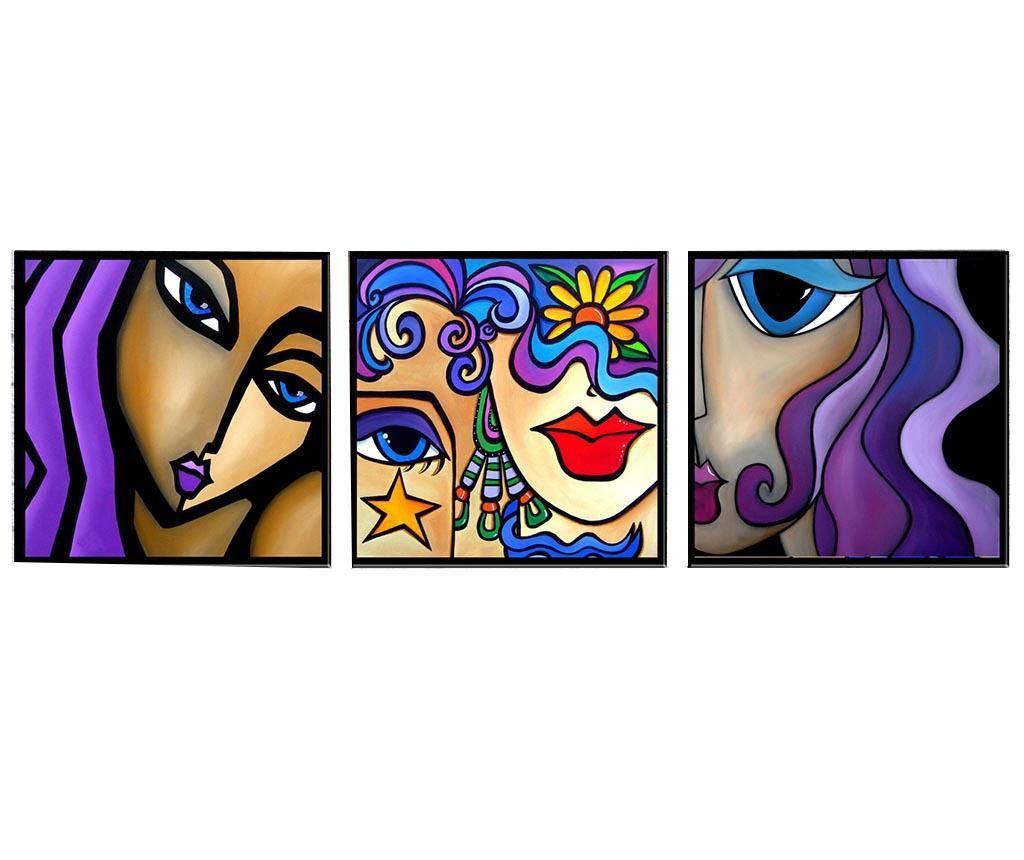 Set 3 tablouri 3D Eyes Lips Nose 30x30 cm - Tablo Center, Multicolor imagine