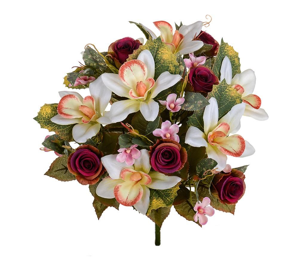 Buchet flori artificiale Orchids and Roses Burgundy - Dino Bianchi, Rosu poza