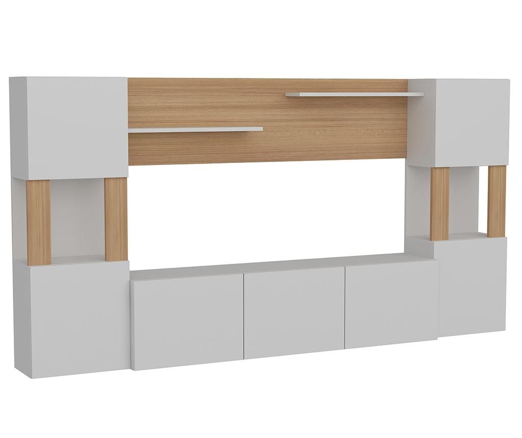 Biblioteca Decorotika, Lore White Teak, PAL melaminat, 240x25x125 cm - Decorotika, Alb